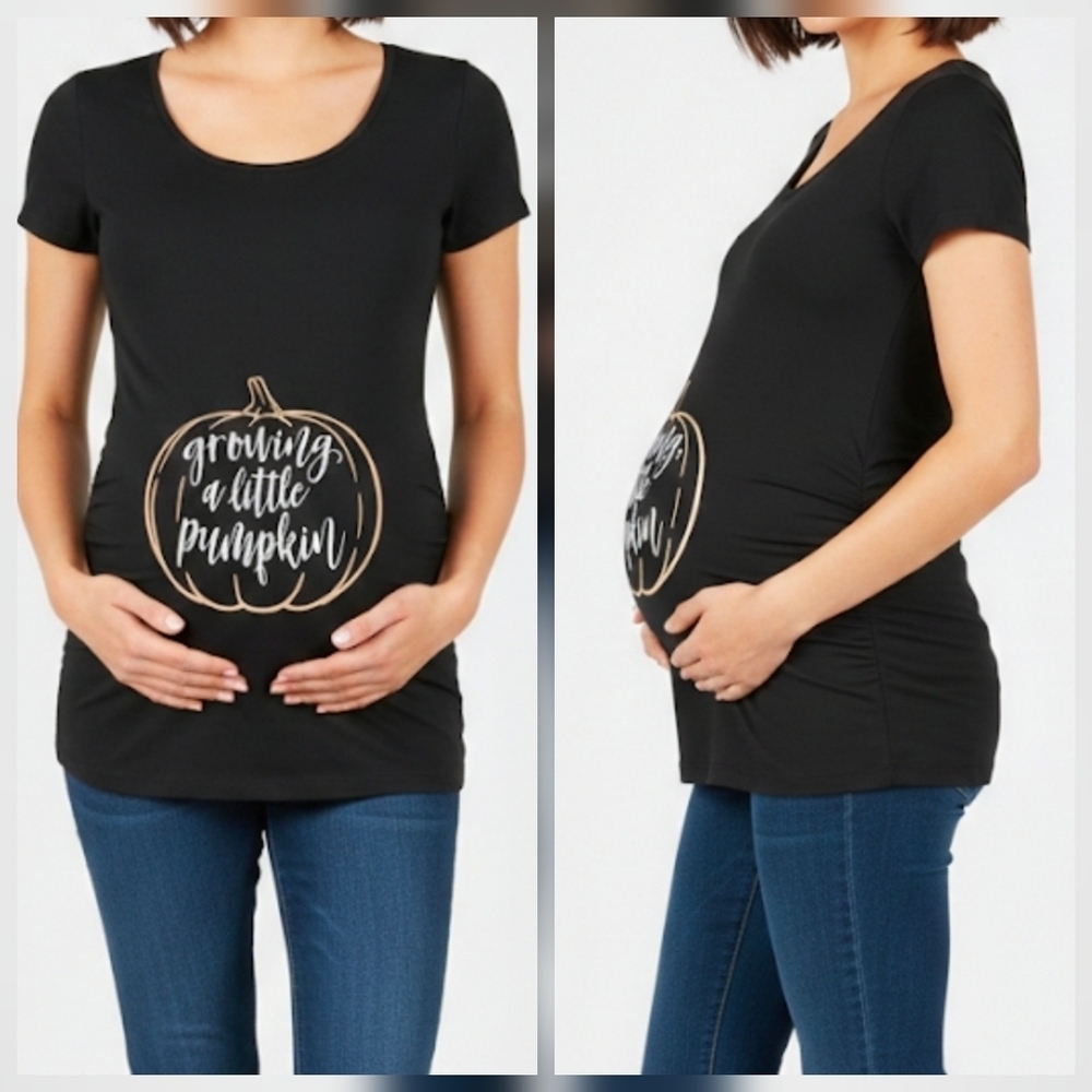 Bloom Maternity - Growing A Little Pumpkin - Maternity Scoop Neck T-Shirt, L - Picture 1 of 11